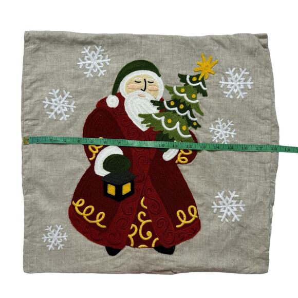POTTERY BARN Vintage Santa Embroidered Crewel Pillow Cover Case 18x18 #4185398 - Picture 5 of 6